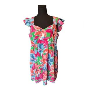 NWT Jodifl Women’s Sleeveless Dress Floral Print Vibrant Babydoll  Large Z92